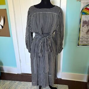 Vintage 80s Albert Nipon 100% silk polkadot pleated semi sheer dress 12